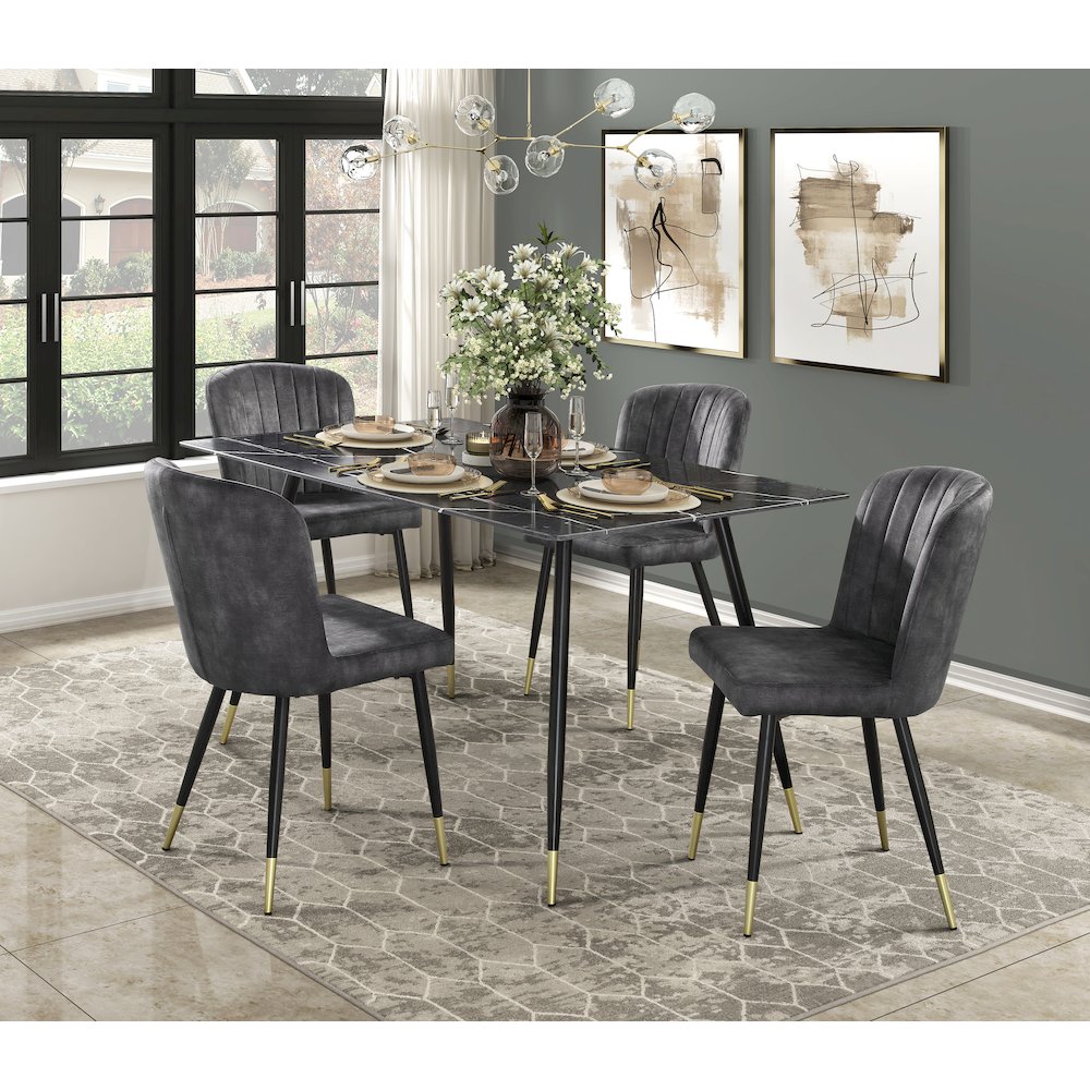 Clemente Velvet Dining Room Side Chair, set of 2 in Charcoal. Picture 2