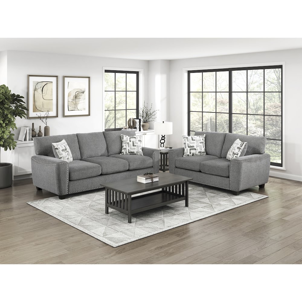 Isabel Chenille 2pc Set: Sofa, Loveseat in Dark Gray. Picture 4