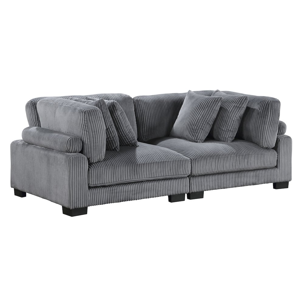 Traverse Corduroy Love Seat in Gray. Picture 1