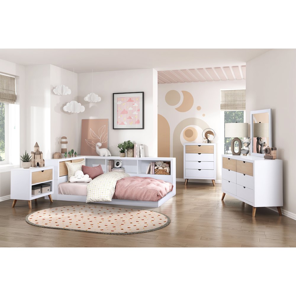 Asker A. Hardwood Twin Bookcase Corner Bed in 2-Tone (White and Natural). Picture 5