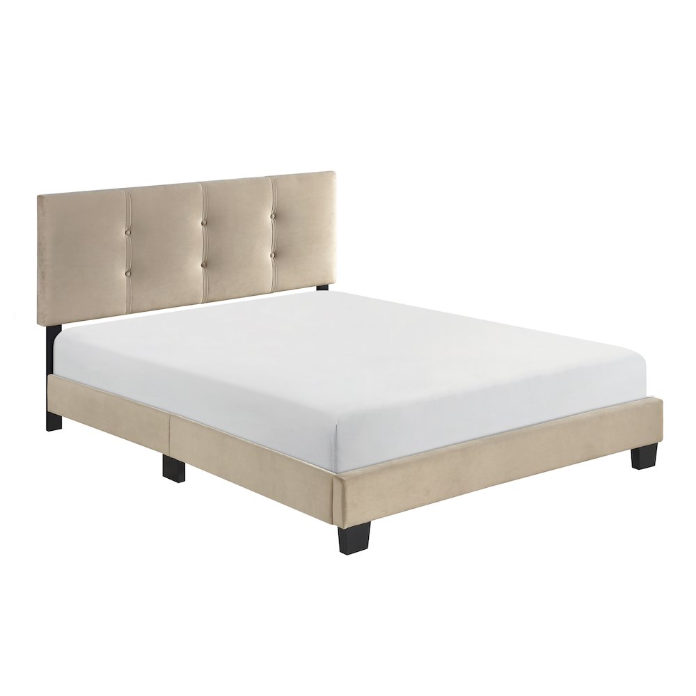 Newberry Velvet Full Platform Bed in Light Brown. Picture 1
