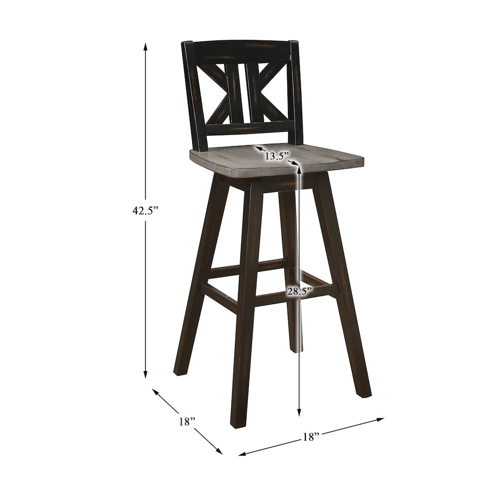 Amsonia Solid Wood Swivel Pub Height Chair, set of 2 in Gray and Black. Picture 4