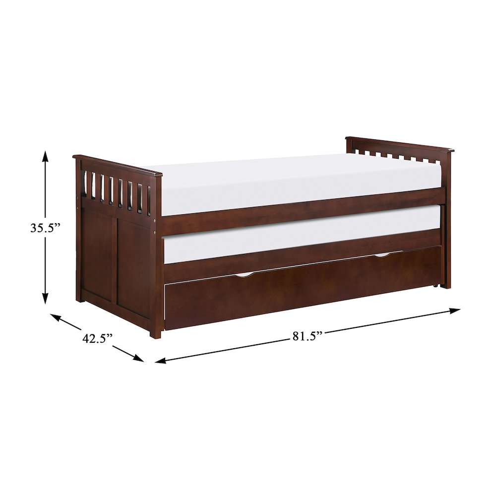 Rowe Pine Twin/Twin Bed with Twin Trundle in Dark Cherry. Picture 4