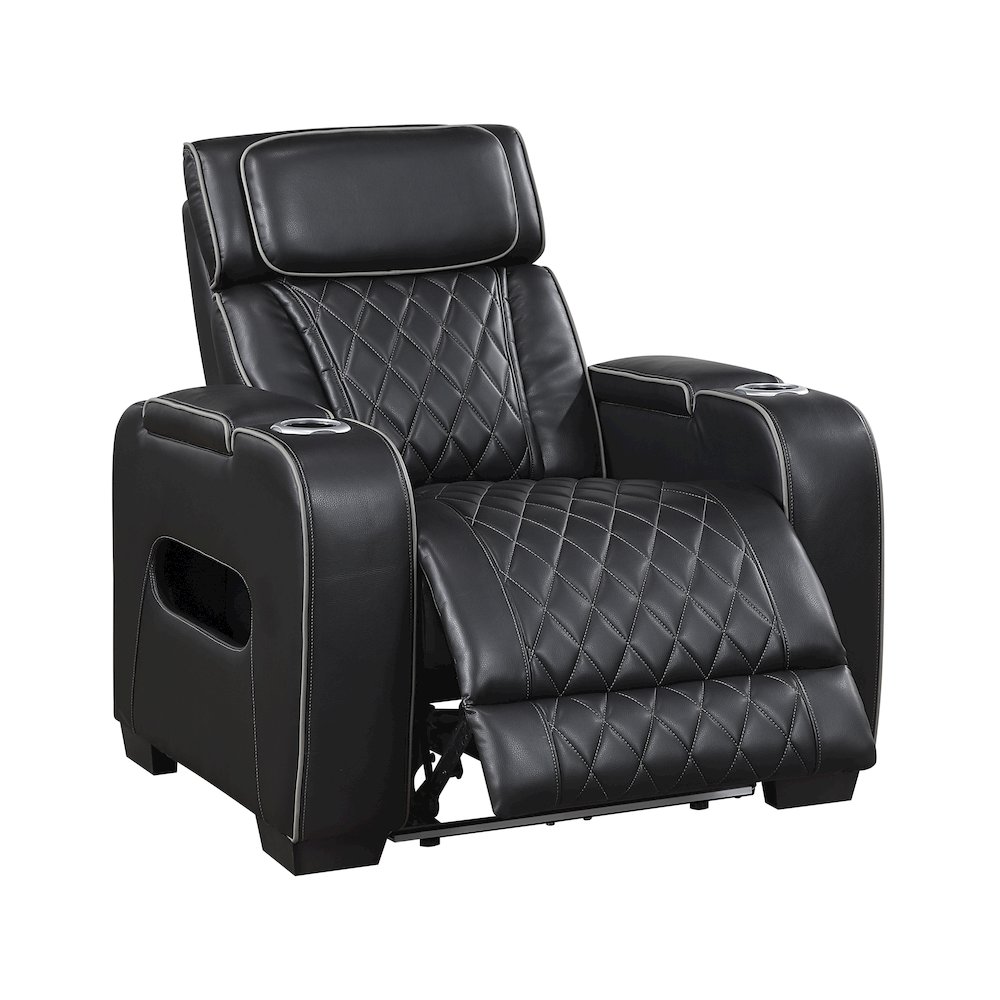 Fairway Faux Leather 3PC Power Double Reclining Sofa in Black. Picture 14