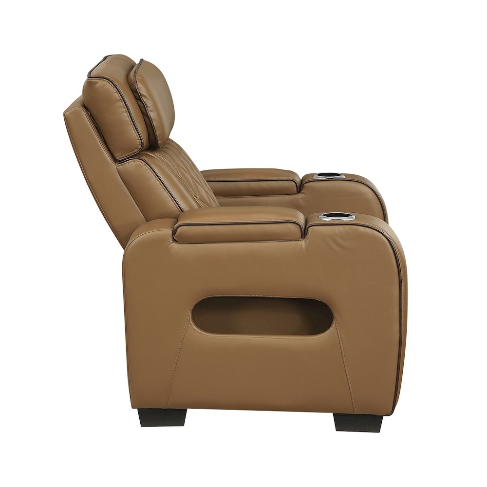 Fairway Faux Leather Power Reclining Chair with Power Headrest in Brown. Picture 8