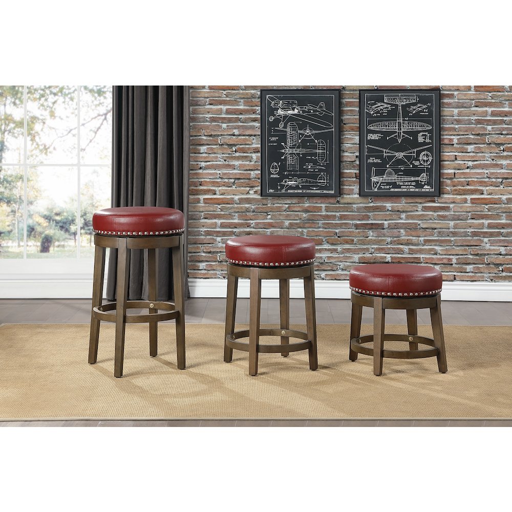 Westby Solid Wood 29" Round Swivel Stool, Set of 2 in Red. Picture 2