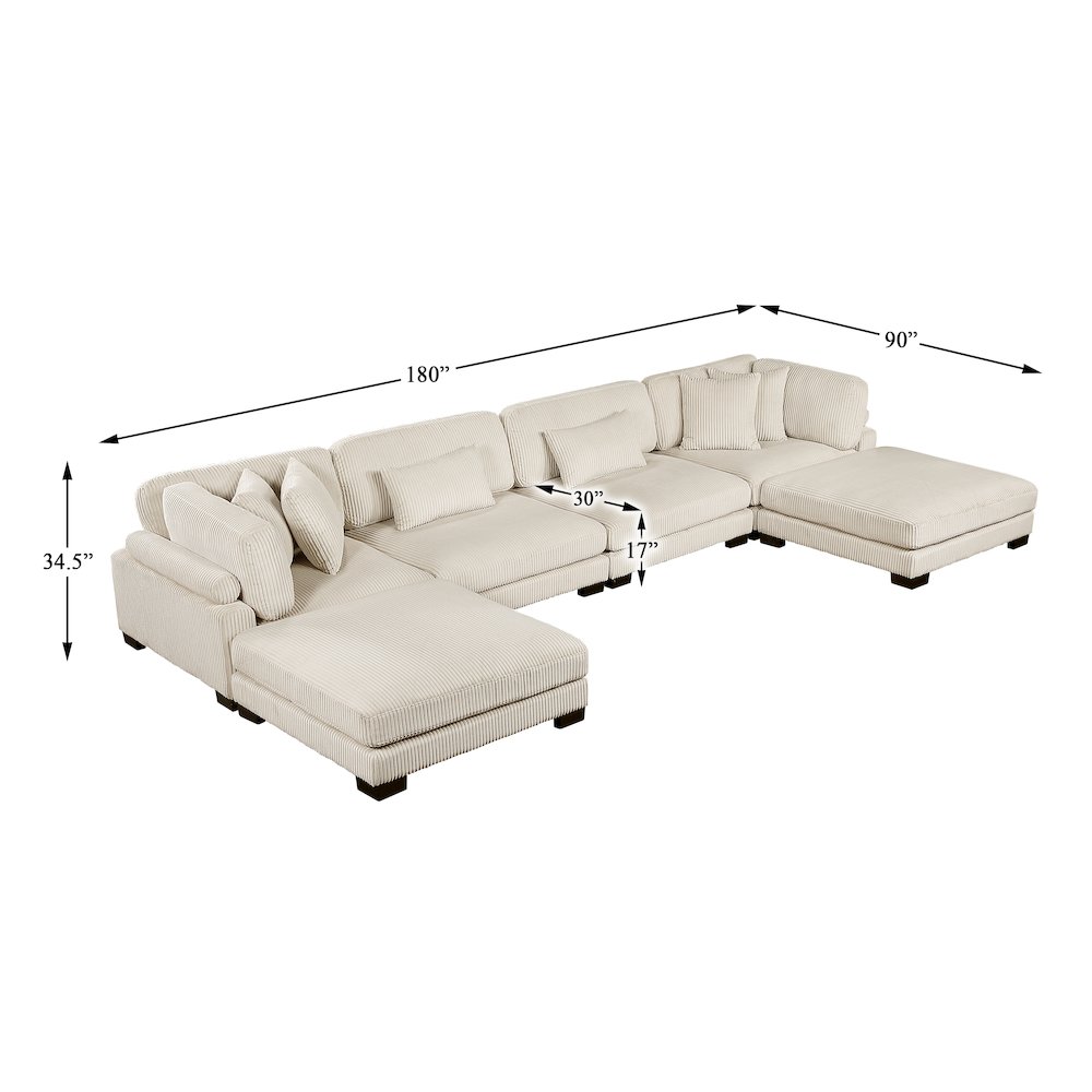Traverse Corduroy 6-Piece Modular Sectional with Ottomans in Beige. Picture 3