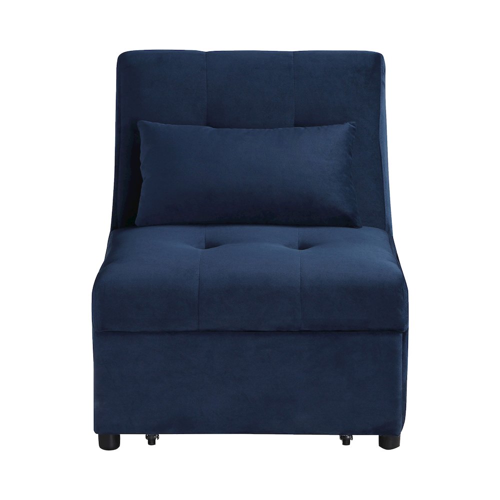 Garrell Velvet Storage Bench with Pull-Out Ottoman in Dark Blue. Picture 8