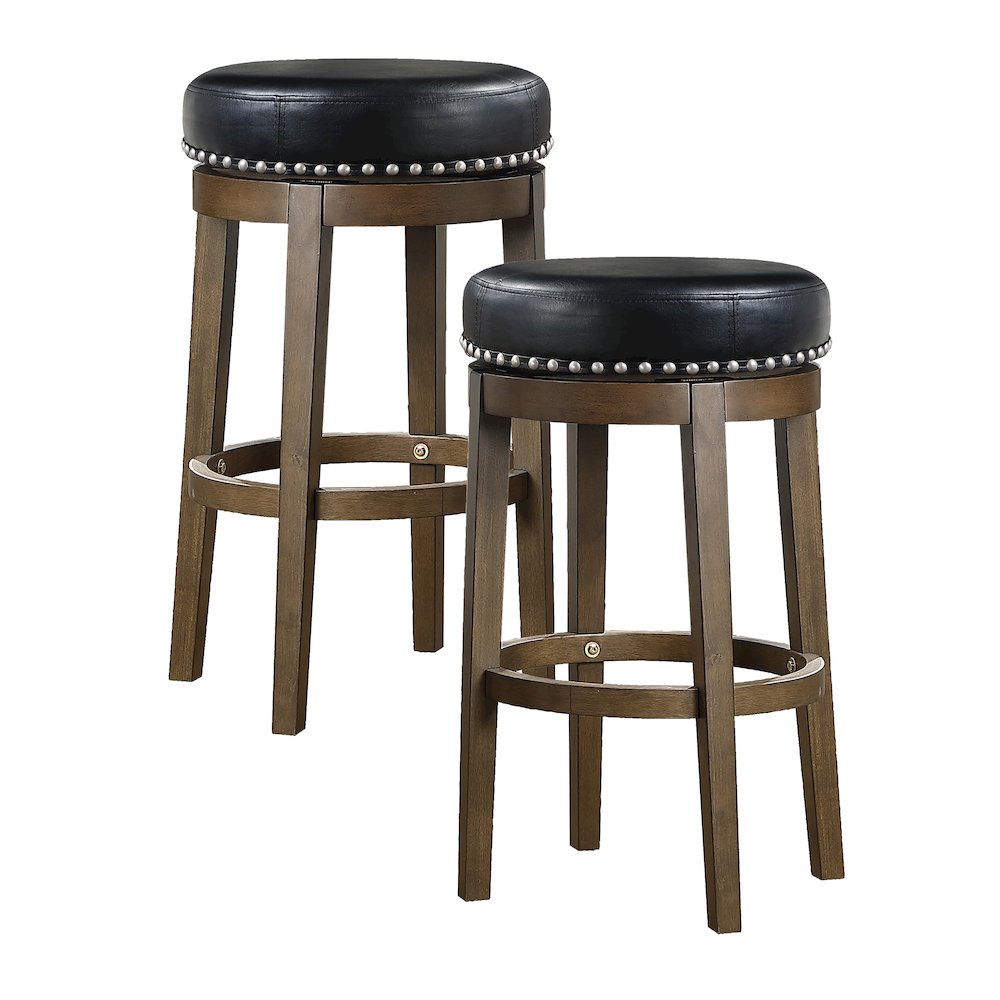 Westby Solid Wood 29" Round Swivel Stool, Set of 2 in Black. Picture 3