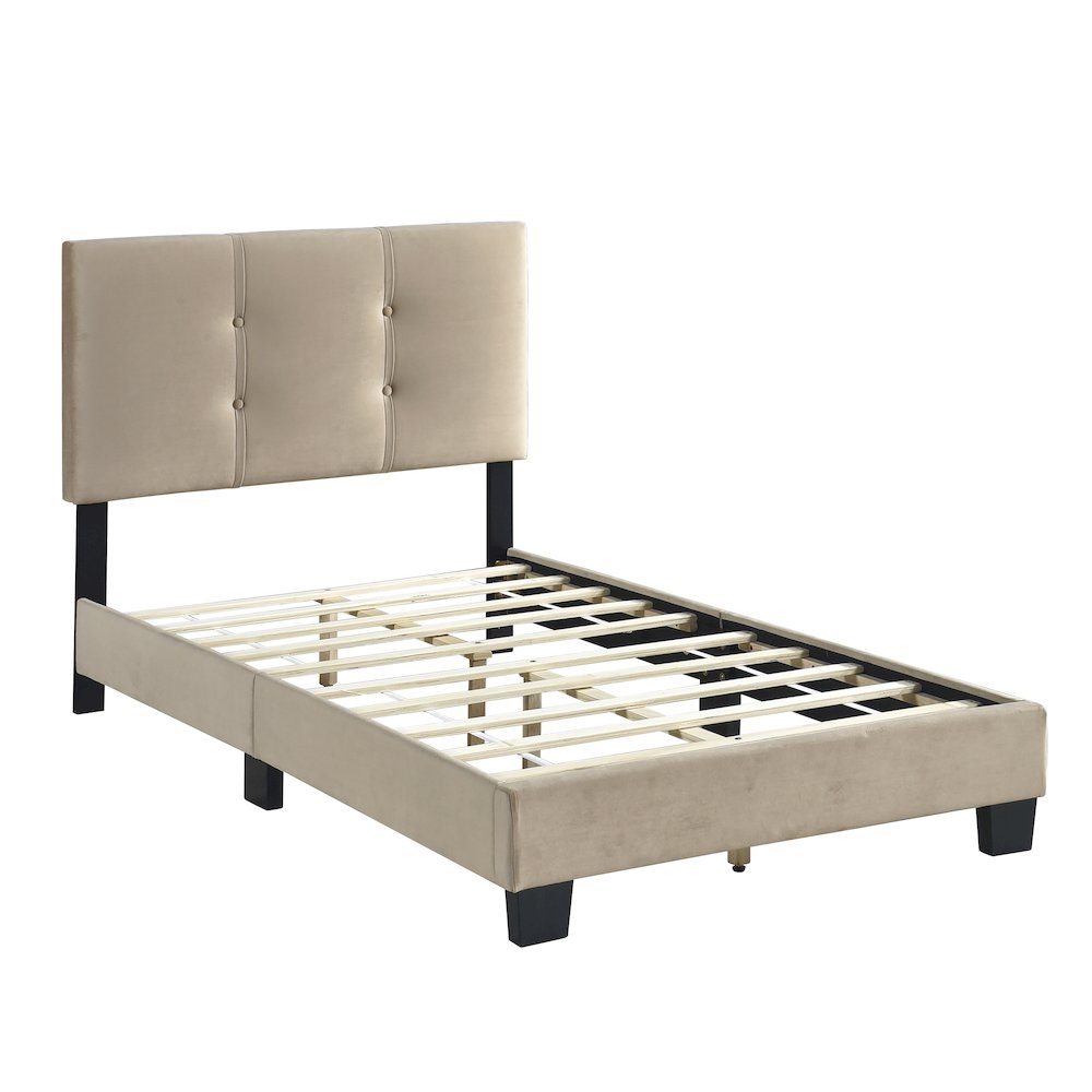 Newberry Velvet Twin Platform Bed in Light Brown. Picture 2