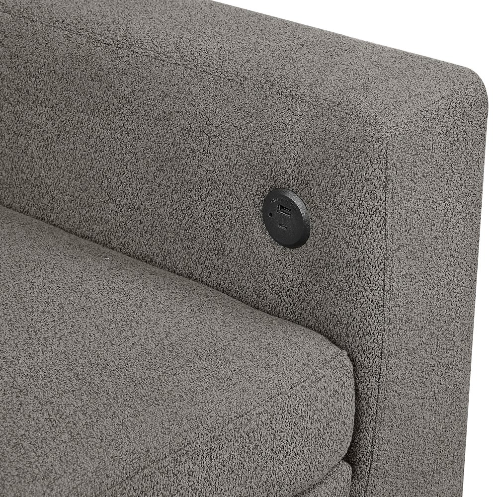 Robinson Boucle Love Seat with Pull-out Bed, Shelves in Dark Brown. Picture 11