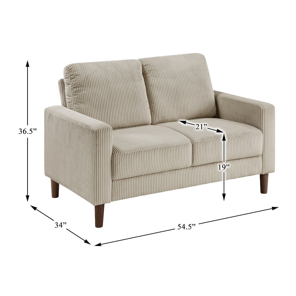 Crandall Corduroy Love Seat in Taupe. Picture 6