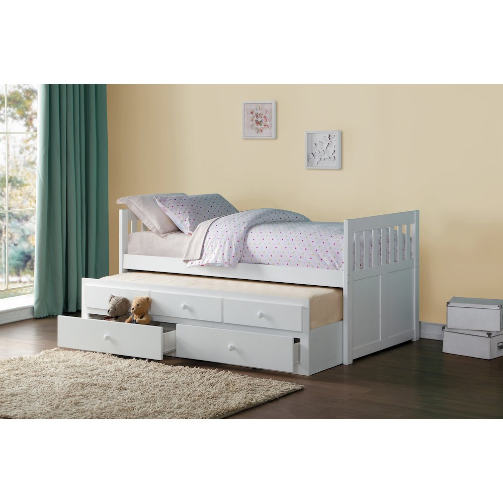 Galen Pine Twin Over Twin Trundle Bed with Two Storage Drawers in White. Picture 5
