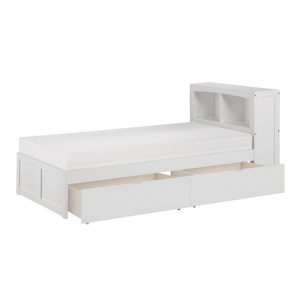 Galen Pine Twin Bookcase Bed with Storage Boxes in White. Picture 5