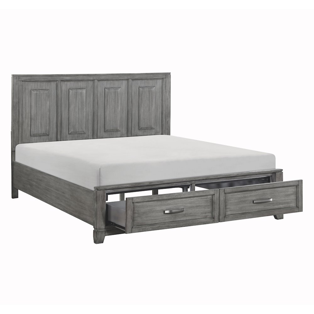 Garretson Acacia Eastern King Platform Bed w Footboard Storage in Gray. Picture 7