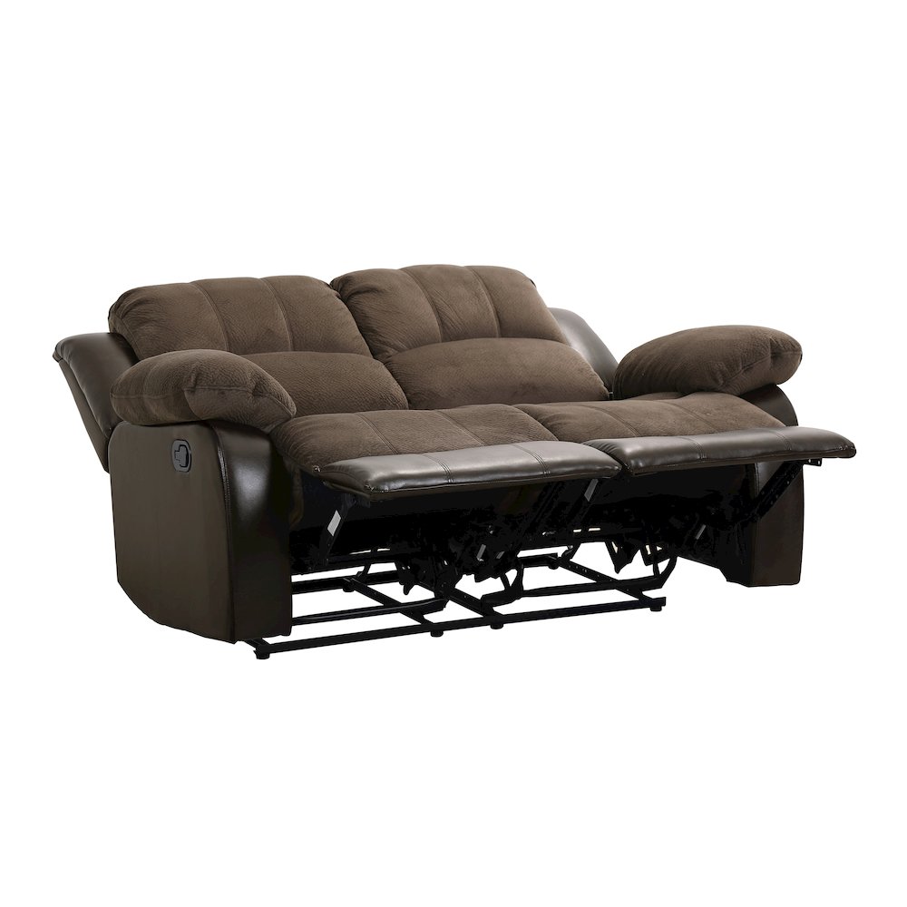 Cranley Faux Leather Double Reclining Loveseat in Chocolate. Picture 8