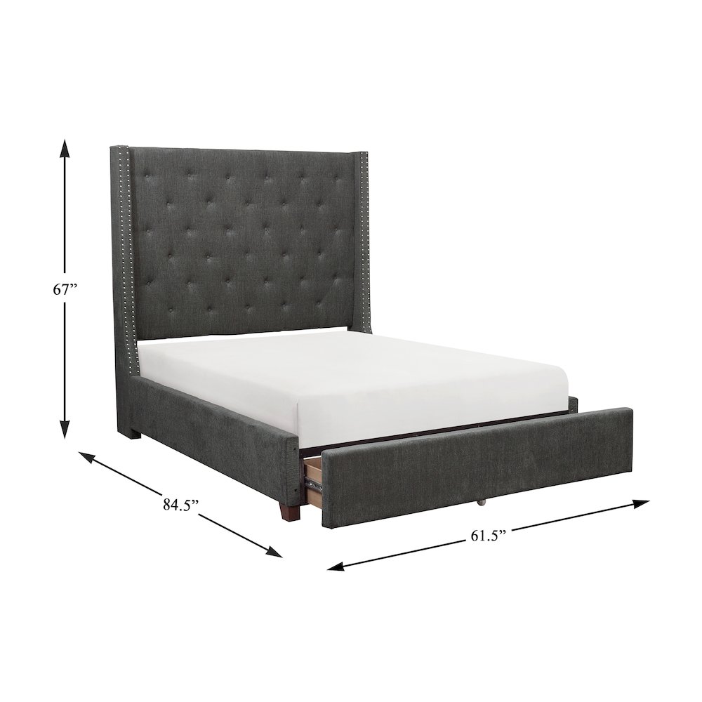 Fairborn Solid Wood Full Platform Bed with Storage Footboard in Gray. Picture 4