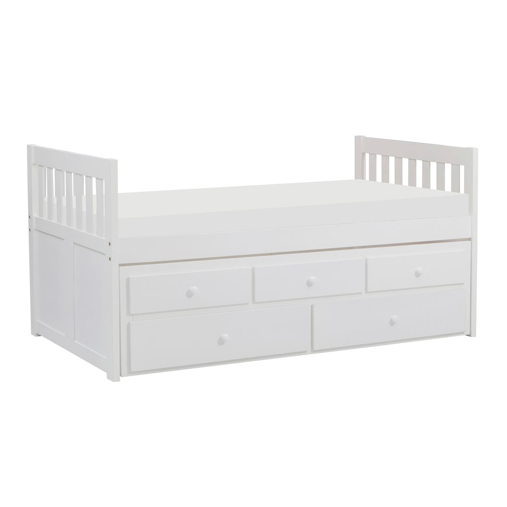 Galen Pine Twin Over Twin Trundle Bed with Two Storage Drawers in White. Picture 1
