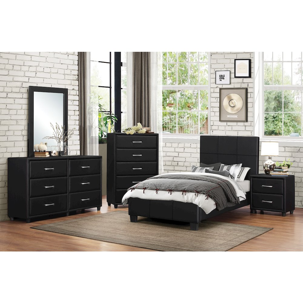 Lorenzi Faux Leather Twin Bed in Black. Picture 2