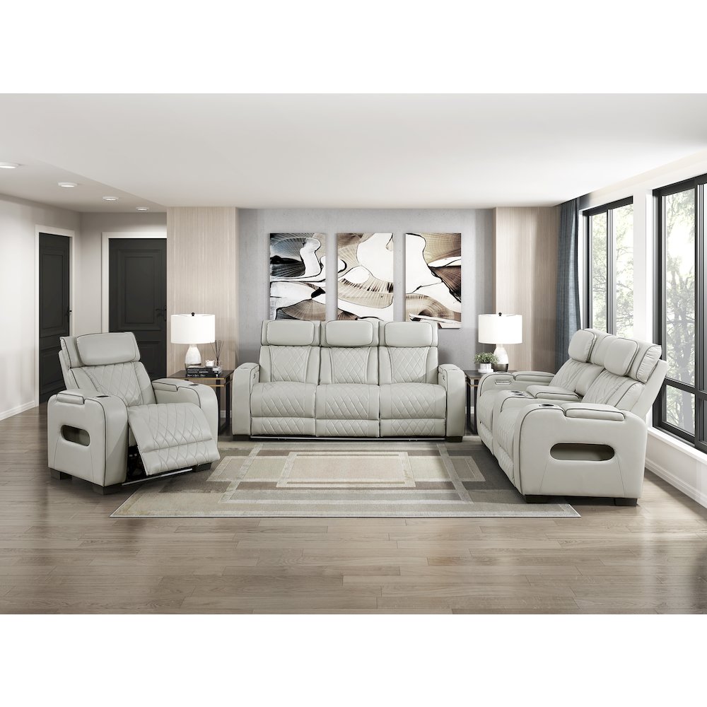 Fairway Faux Leather Power Reclining Chair with Power Headrest in Taupe. Picture 2