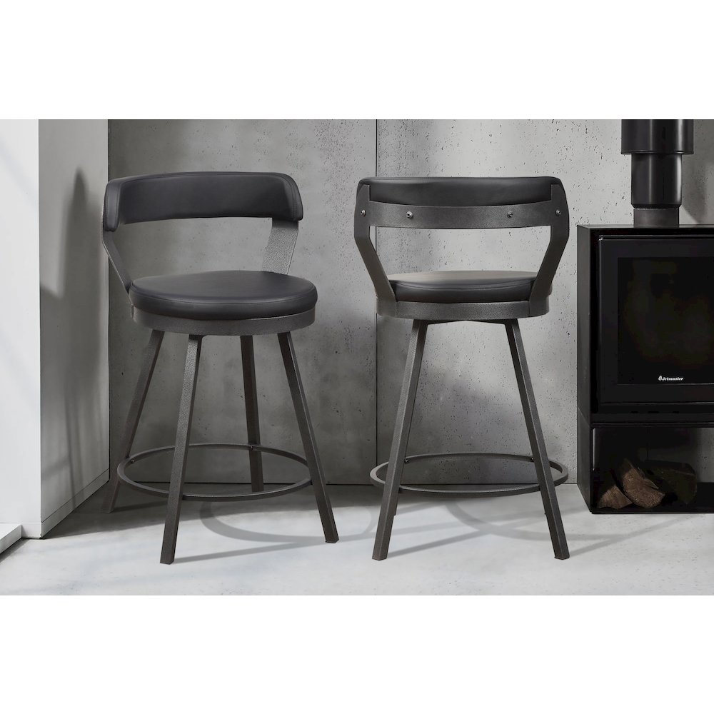 Appert Metal Swivel Counter Height Chair, set of 2 in Black. Picture 2