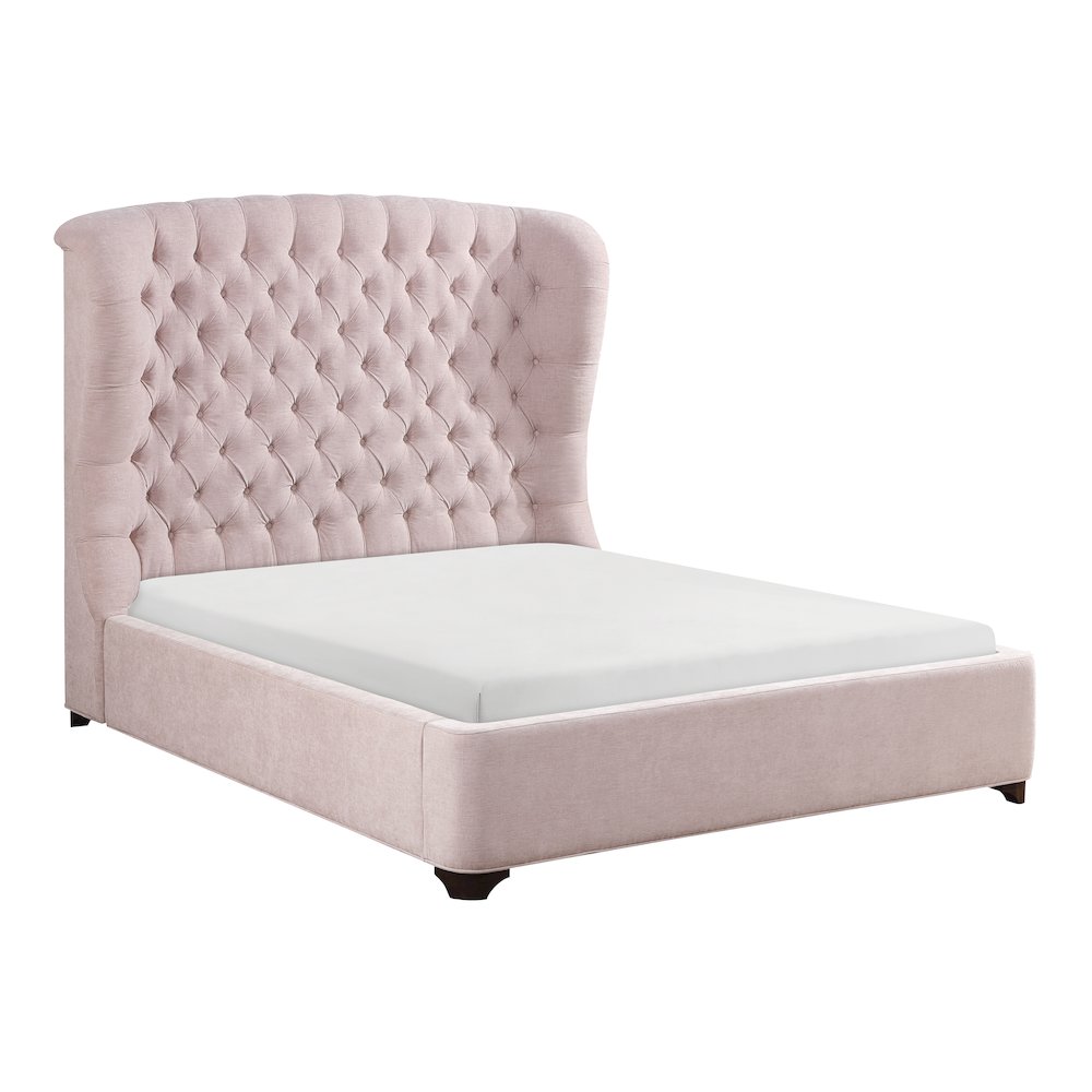 Cameo Chenille Queen Upholstery Bed in Pink. Picture 1