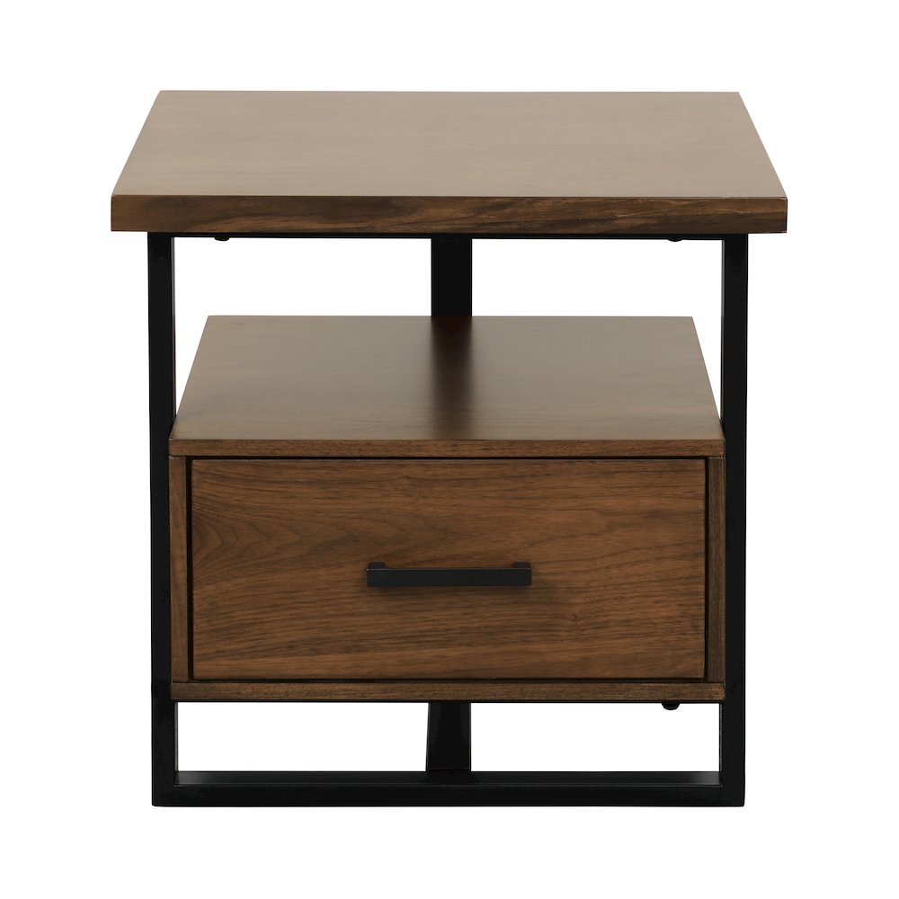 Sedley Asian Hardwood End Table with Functional Drawer in Walnut. Picture 3