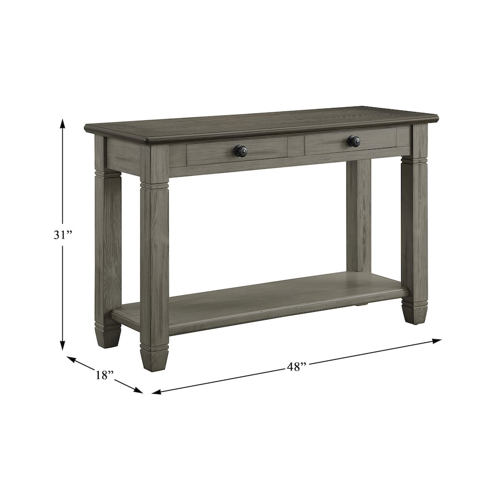 Granby Pine Sofa Table in 2-Tone Finish (Coffee and Antique Gray). Picture 5