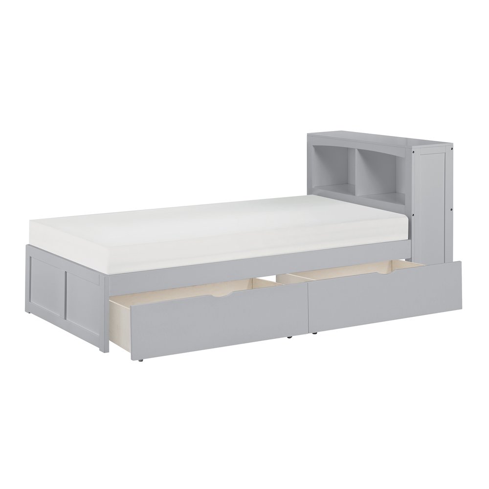 Orion Pine Twin Bookcase Bed with Storage Boxes in Gray. Picture 5