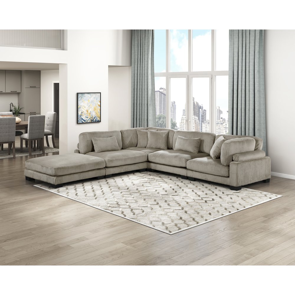 Traverse Corduroy 5-Piece Modular Sectional with Ottoman in Taupe. Picture 3