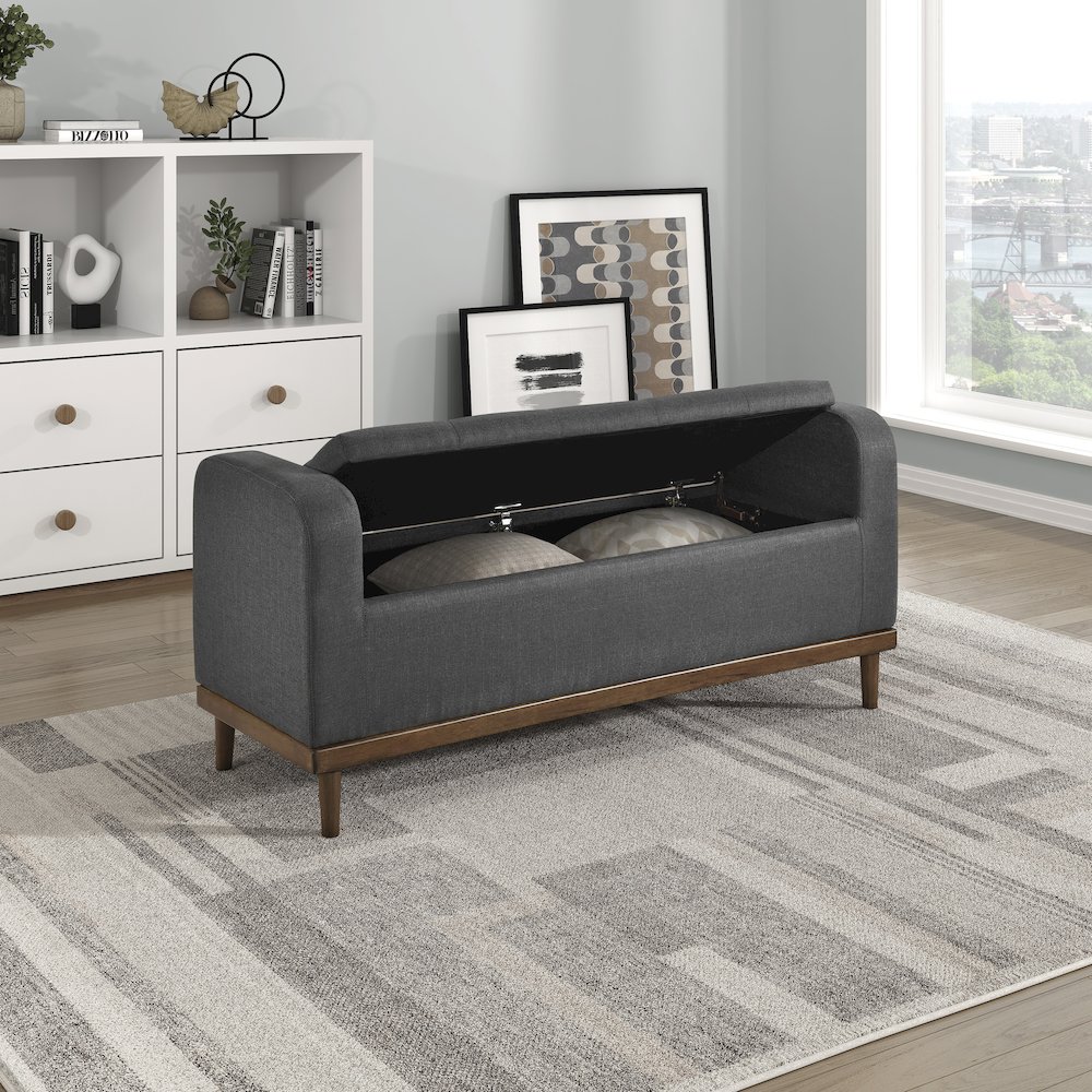Brigitte Textured Lift Top Storage Bench in Dark Gray. Picture 3