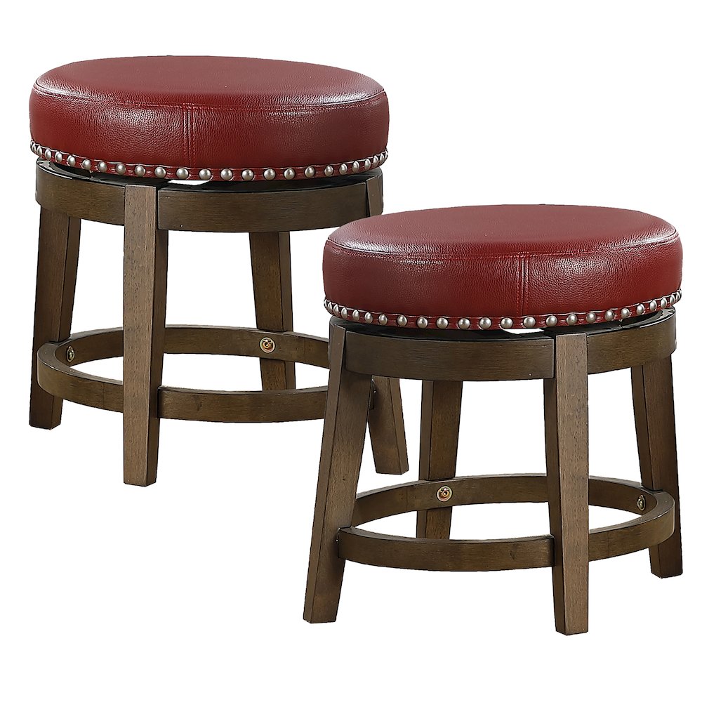 Westby Solid Wood 18" Round Swivel Stool, Set of 2 in Red. Picture 3