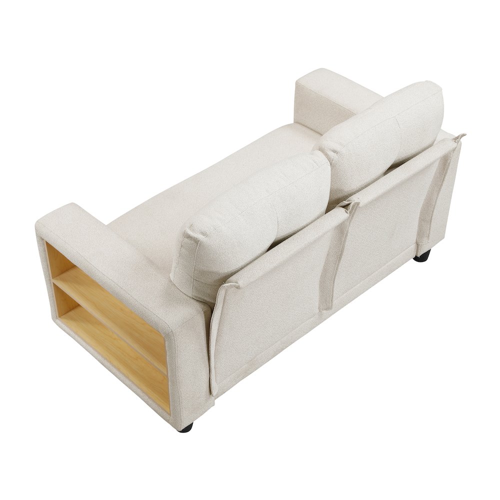 Robinson Boucle Love Seat with Pull-out Bed, Shelves in Beige. Picture 8
