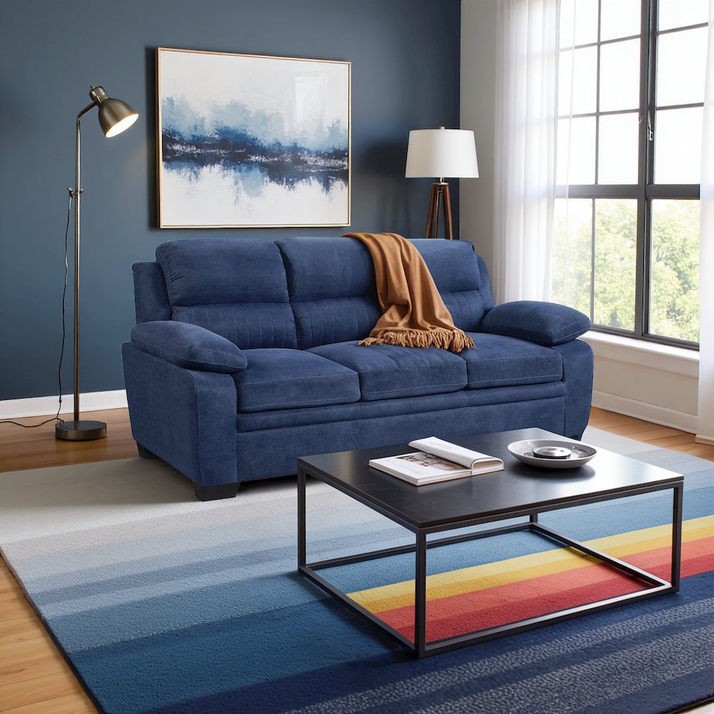 Blue Textured Fabric 3-Seater Couch Sofa Ideal for Living Room. Picture 3