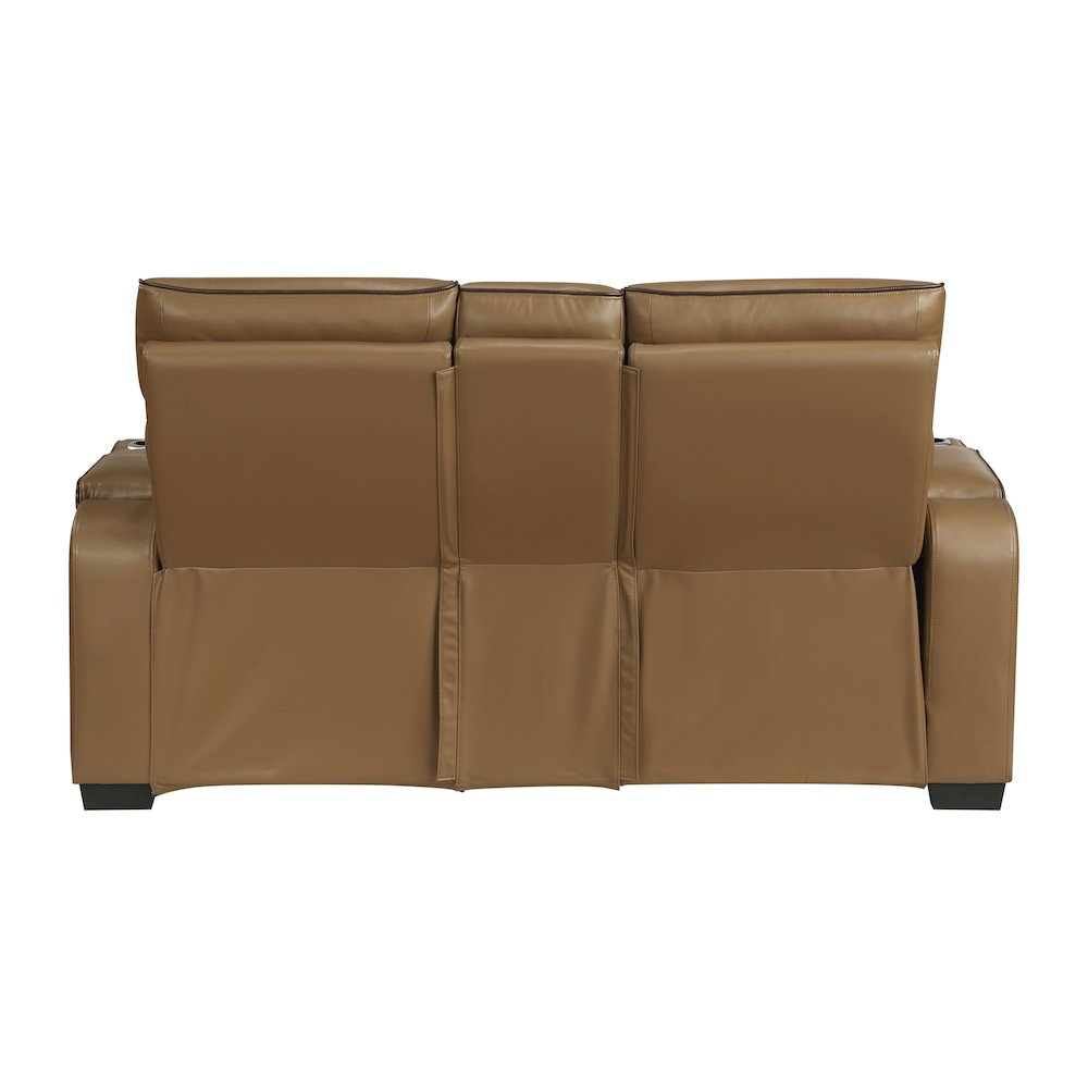 Fairway Faux Leather Power Double Reclining Love Seat in Brown. Picture 6