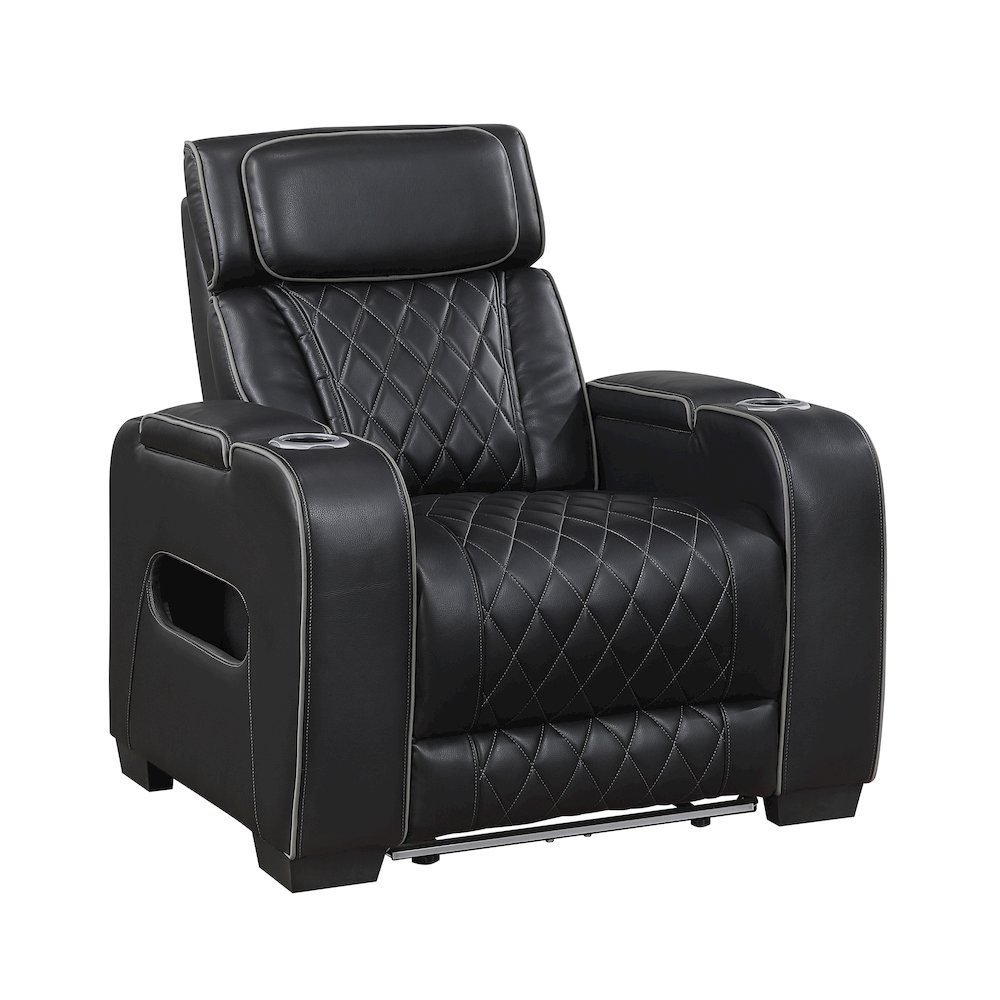Fairway Faux Leather 3PC Power Double Reclining Sofa in Black. Picture 1