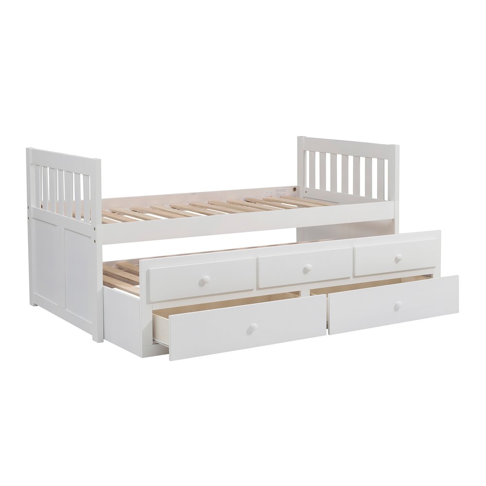 Galen Pine Twin Over Twin Trundle Bed with Two Storage Drawers in White. Picture 11