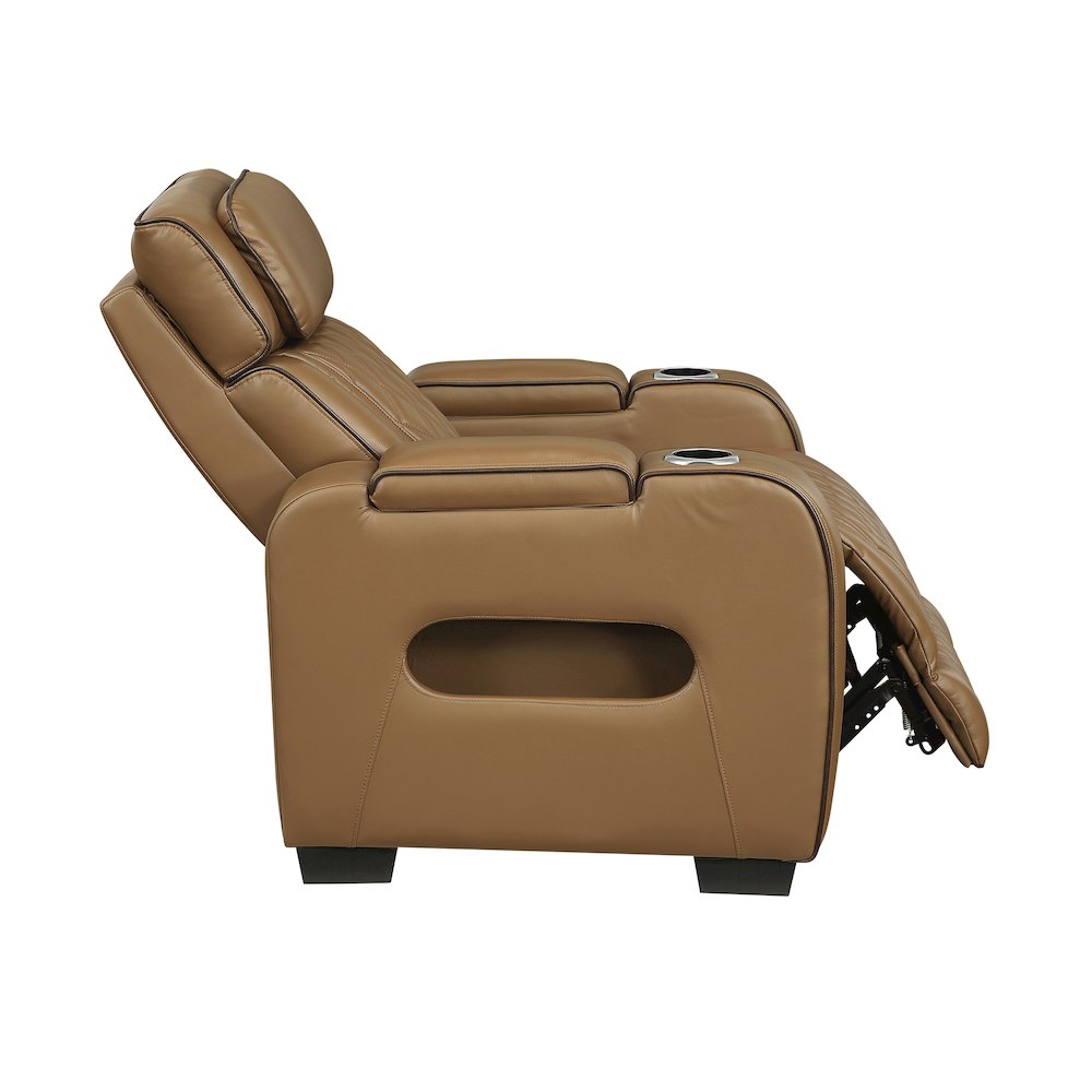 Fairway Faux Leather Power Reclining Chair with Power Headrest in Brown. Picture 13