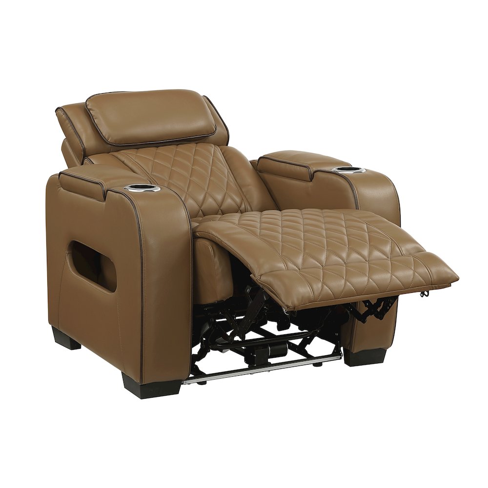 Fairway Faux Leather Power Reclining Chair with Power Headrest in Brown. Picture 11