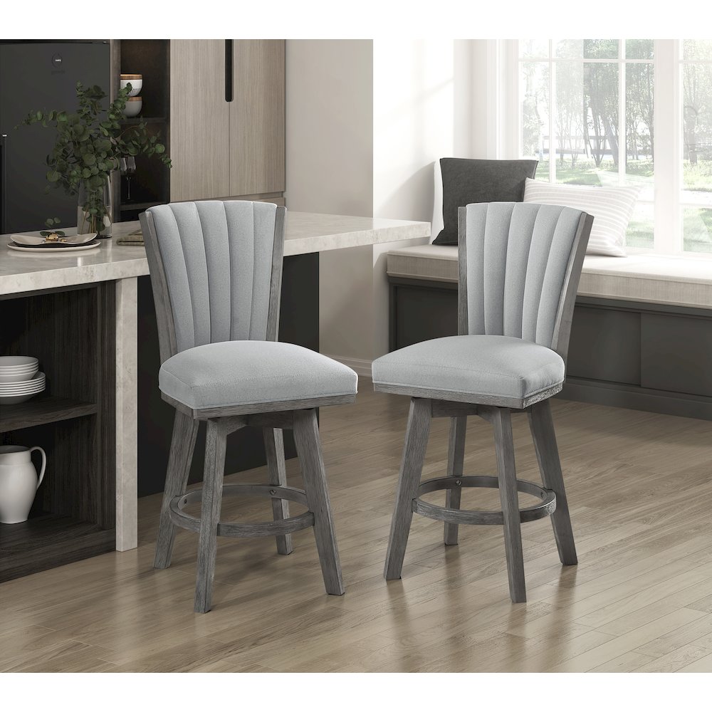 Corvallis Velvet Counter Height Swivel Stool, set of 2 in Gray. Picture 2