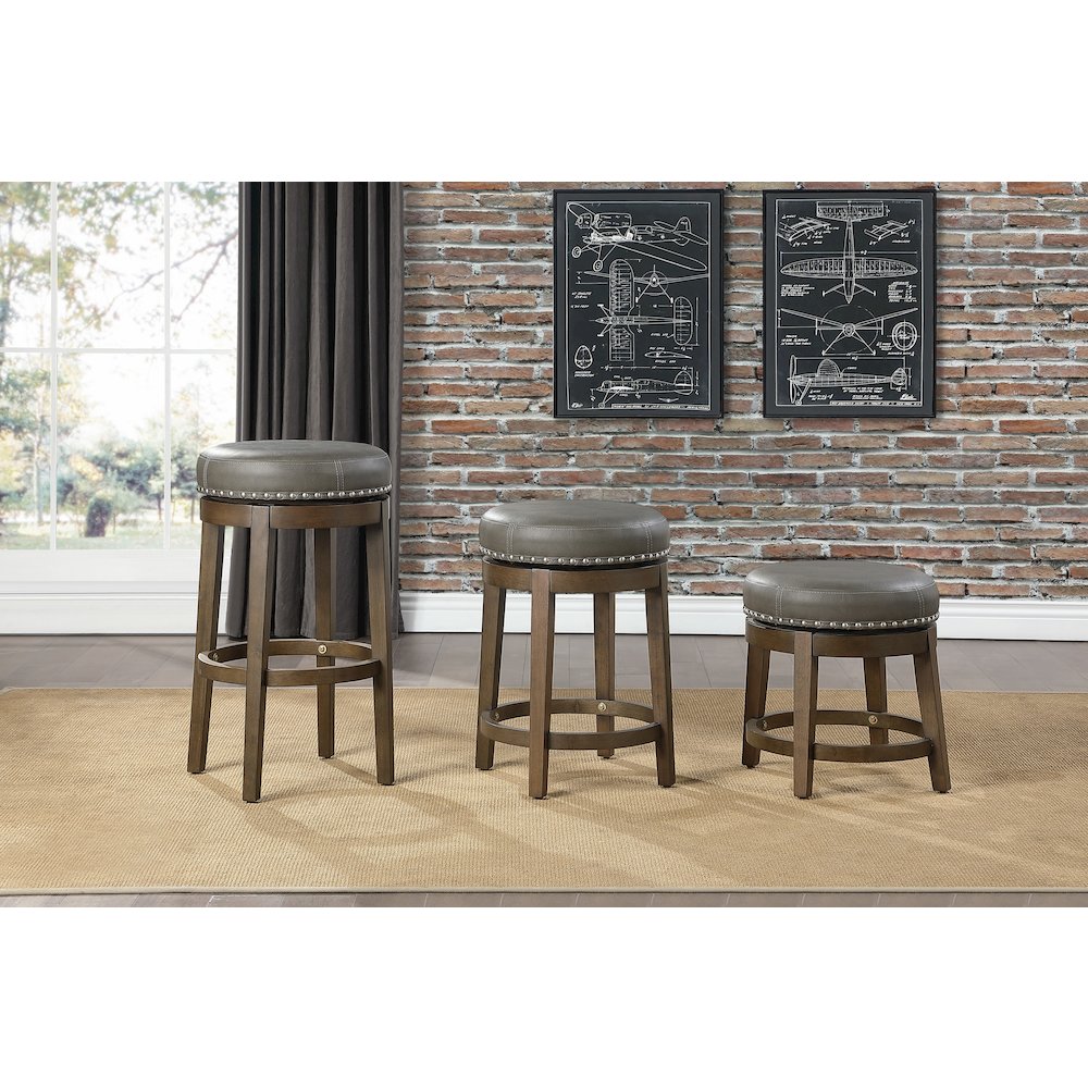 Westby Solid Wood 24" Round Swivel Stool, Set of 2 in Gray. Picture 2