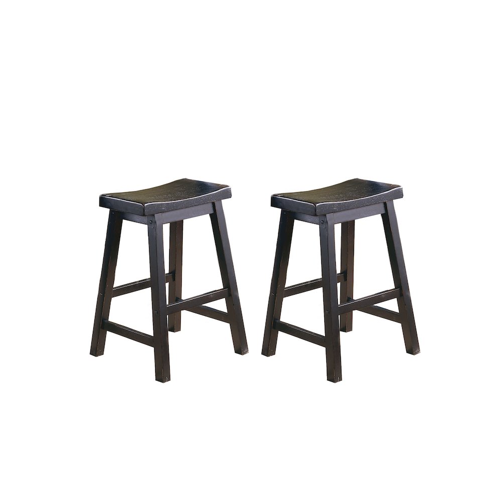 Saddleback Solid Wood 24" Height Stool, Set of 2 in Black Finish. Picture 1