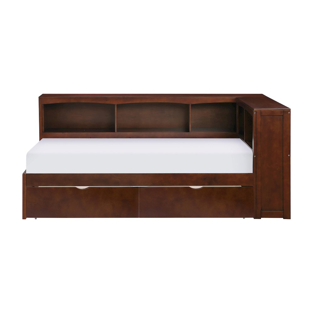 Rowe Pine Twin Bookcase Corner Bed with Storage Boxes in Dark Cherry. Picture 4
