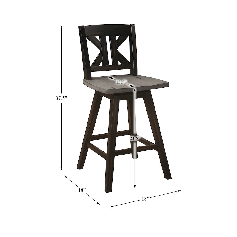 Amsonia Wood Swivel Counter Height Chair, set of 2 in Gray and Black. Picture 4