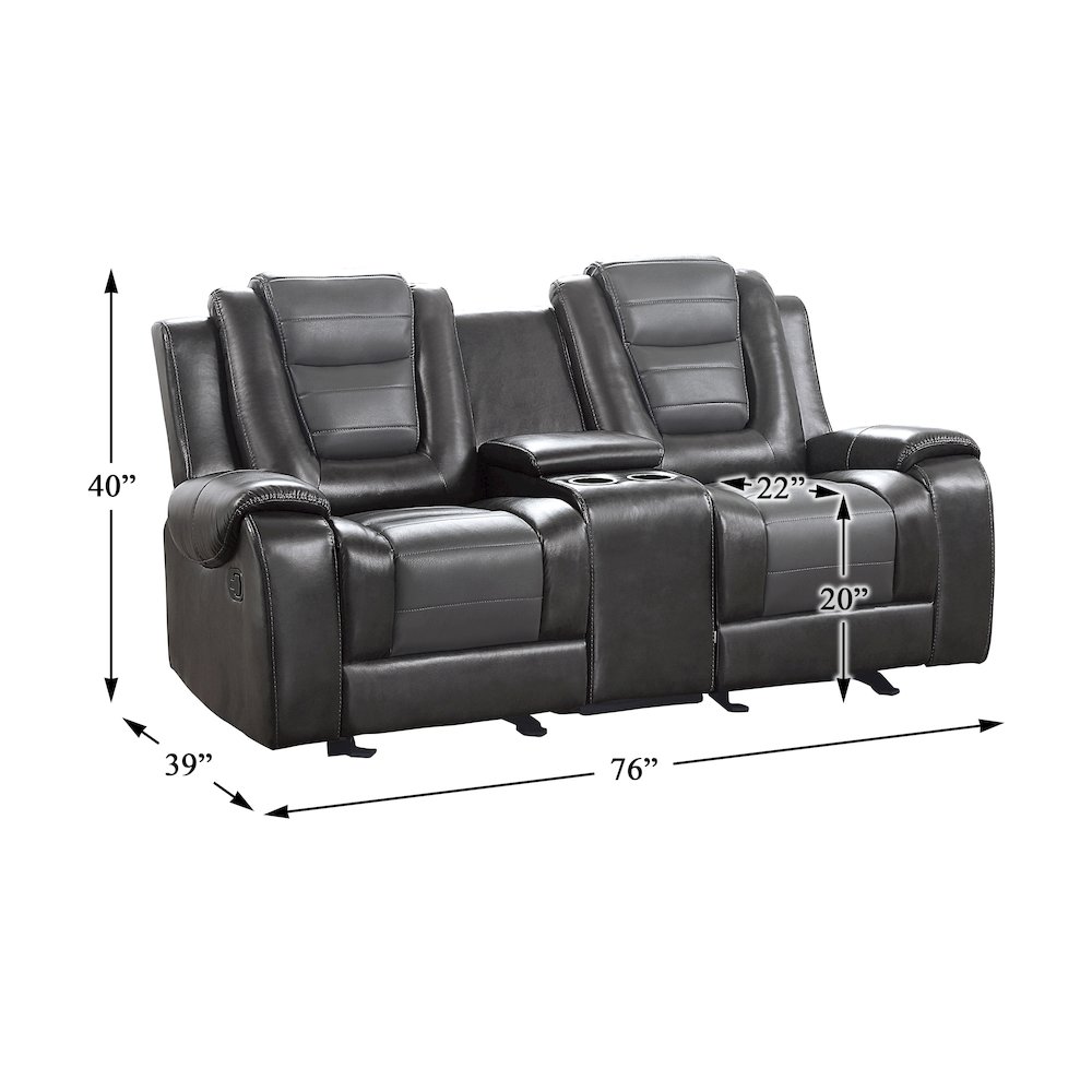Briscoe F. Leather Dbl Gldr Rclng L.Seat in 2-Tone (L. Gray and D. Gray). Picture 6