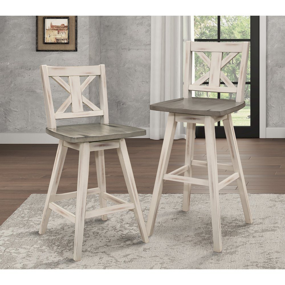Amsonia Solid Wood Swivel Pub Height Chair, set of 2 in Gray and White. Picture 2
