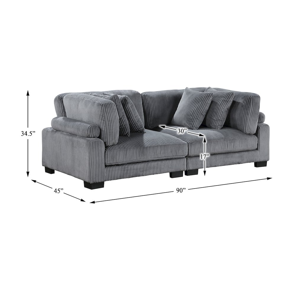 Traverse Corduroy Love Seat in Gray. Picture 4