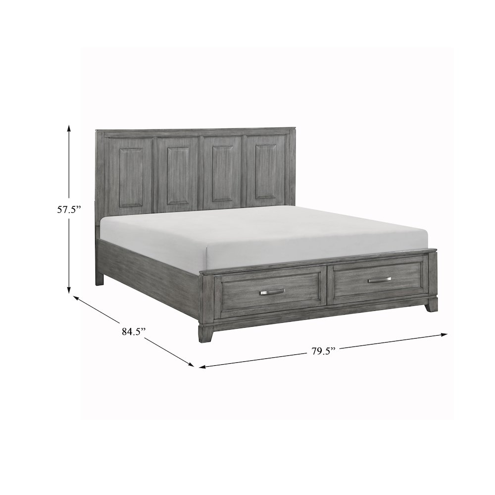 Garretson Acacia Eastern King Platform Bed w Footboard Storage in Gray. Picture 6