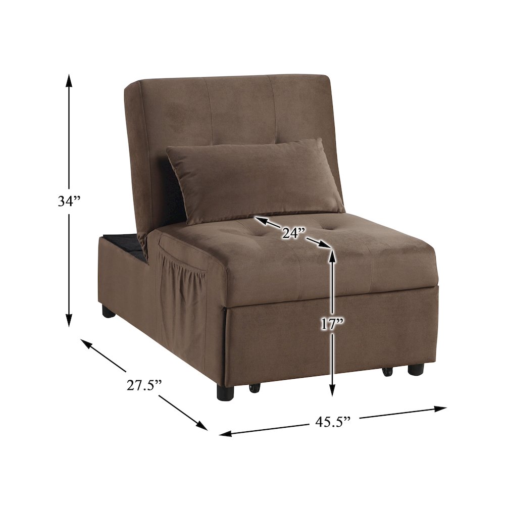 Garrell Velvet Storage Bench with Pull-Out Ottoman in Brown. Picture 9