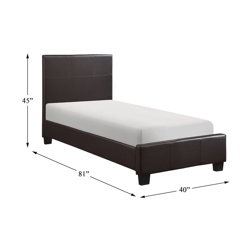 Lorenzi Faux Leather Twin Bed in Dark Brown. Picture 4